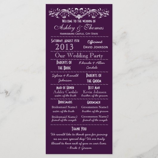  Typografie Paarse Wedding Programma V2 Programmakaart (Voorkant)