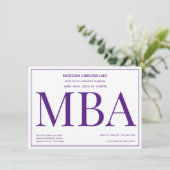 Typografie Paarse White MBA Graduation Party Kaart (Staand voorkant)