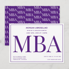 Typografie Paarse White MBA Graduation Party Kaart