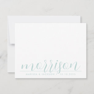 Typografie Pastel Blue Green Family Name Wedding Notitiekaartje