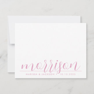 Typografie Pastel Pink Familienaam Weddenschap Notitiekaartje