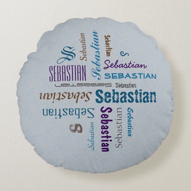 Typografie Persoonsnaam Collage Boy om het even we Rond Kussen (Voorkant)