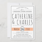 Typografie perzik bruiloft repetitie diner kaart (Voorkant)