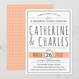 Typografie perzik bruiloft repetitie diner kaart