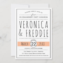 Typografie perzik bruiloft verlovingsfeest kaart