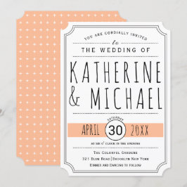 Typografie perzik omgekeerde hoeken bruiloft kaart