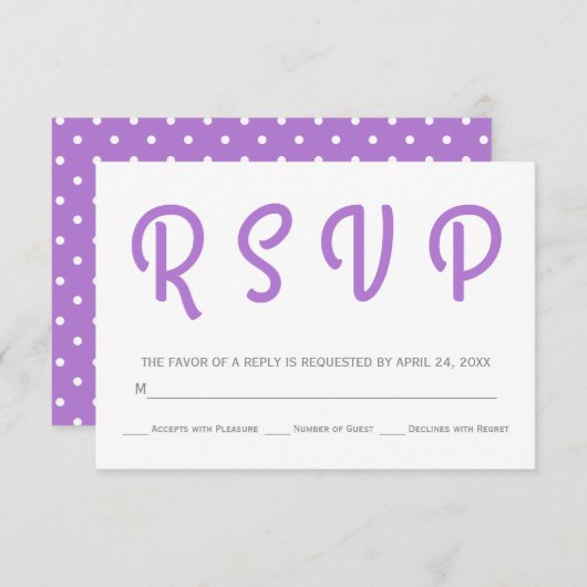 Typografie polka dot lavendel bruiloft RSVP (Voorkant / Achterkant)