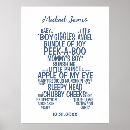 Typografie Poster Blauwe Teddydbeer (Matte) (Voorkant)