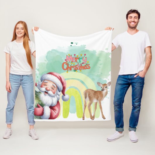 Typografie Prettig kerstfeest en lichten & herten Fleece Deken (In situ)