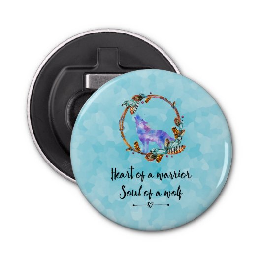 Typografie Quote met een Waterverf Wolf Boho Style Button Flesopener (Voorkant)