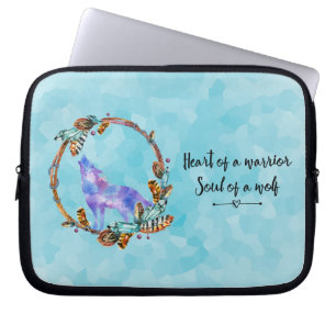 Typografie Quote met een Waterverf Wolf Boho Style Laptop Sleeve