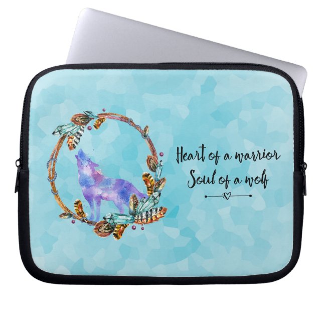 Typografie Quote met een Waterverf Wolf Boho Style Laptop Sleeve (Voorkant)