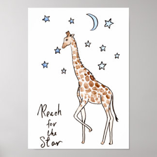Typografie "reach for the star" Giraffe Afdrukken Poster