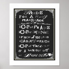 Typografie Recipe for Happy Marriage Poster Print