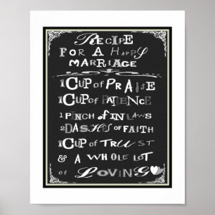 Typografie Recipe for Happy Marriage Poster Print