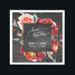 Typografie Red Flowers Chalkboard, Bedankt Servet<br><div class="desc">Op een getextureerde achtergrond heb ik prachtige waterverf bloemen toegevoegd in doorschijnend en diep doorweekt rood met artistieke groen. Het centrum was bedekt in een vierkant met een grenzend bord dat een perfect lijst maakt voor uw persoonlijke gegevens; de plaatsaanduidingen van de sjabloon zijn ingesteld voor uw namen en datum,...</div>