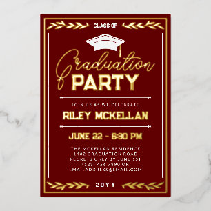 Typografie Red Gold Graduy Party Folie Uitnodiging