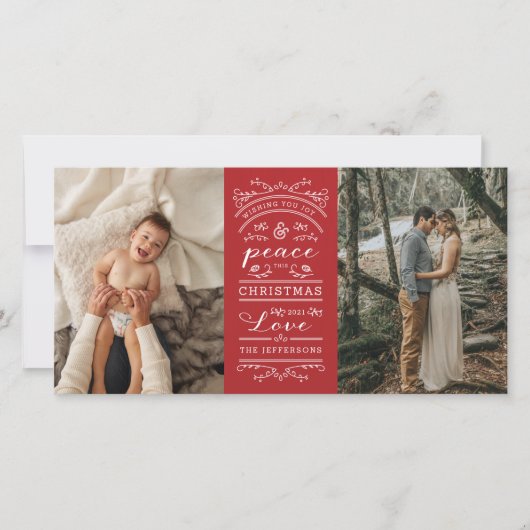 Typografie Red Joy en Peace deze kerstfoto Feestdagenkaart (Voorkant)