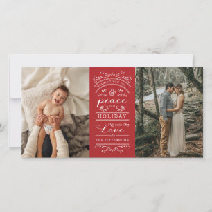 Typografie Red Joy en Peace this Holiday Foto Feestdagenkaart