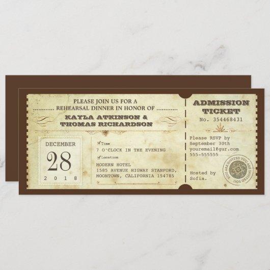  typografie repetitie dinerticket -invite kaart (Voorkant / Achterkant)