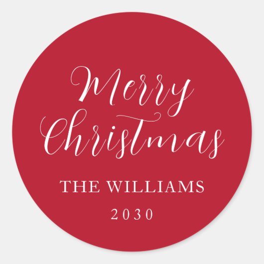 Typografie Rode Vrolijk Kerstmis Ronde Sticker (Voorkant)