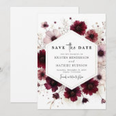 Typografie Romantische Bourgondische bruiloft Save The Date (Voorkant / Achterkant)