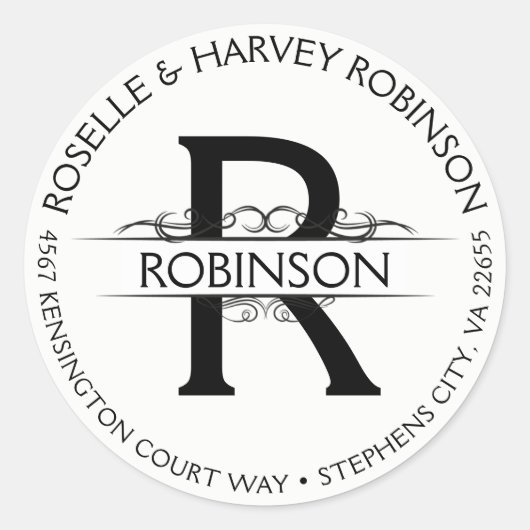  Typografie Ronde Cirkelnaam en adres Sticker (Voorkant)