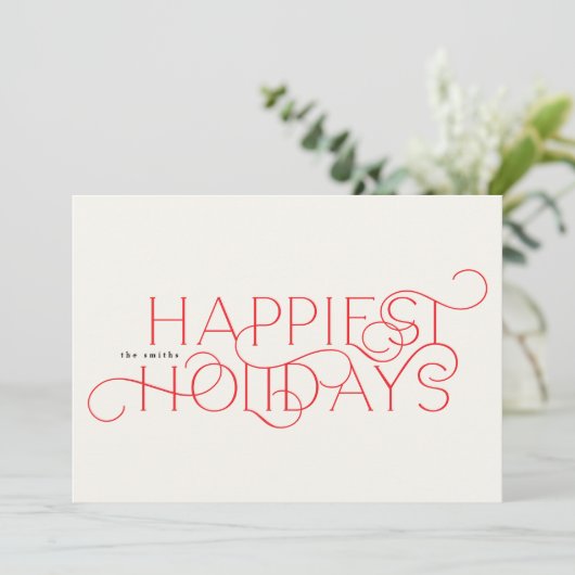 Typografie Rood Elegant Traditionele One Photo Hap Feestdagenkaart (Staand voorkant)