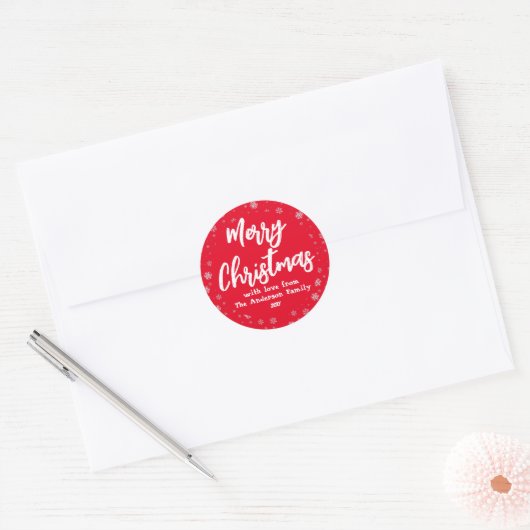 Typografie Rood Wit Minimal Modern Christmas Ronde Sticker (Envelop)