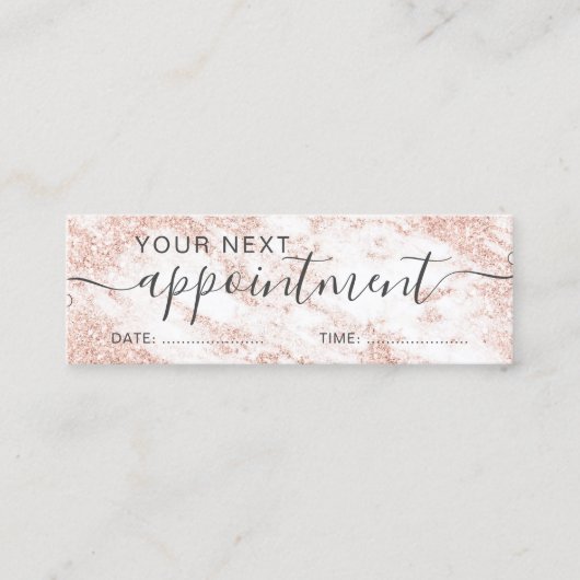 typografie roos goud glitter marmer afspraak mini visitekaartje (Voorkant)