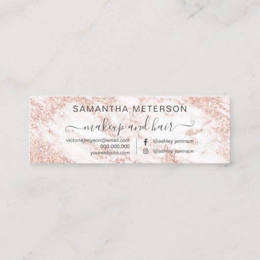 typografie roos goud glitter marmer afspraak mini visitekaartje (Achterkant)