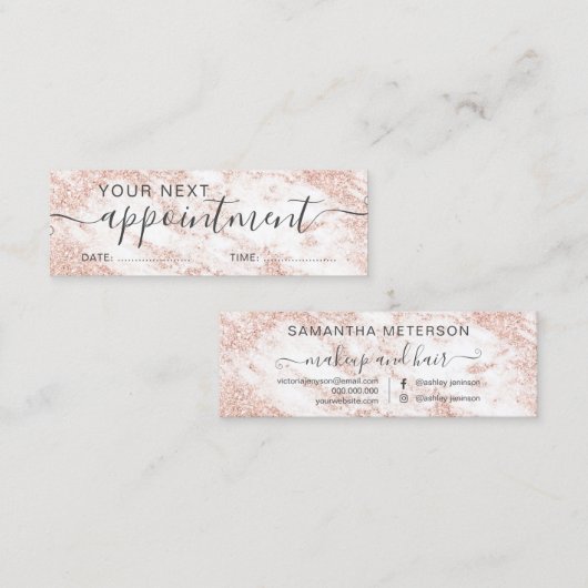 typografie roos goud glitter marmer afspraak mini visitekaartje (Voorkant / Achterkant)