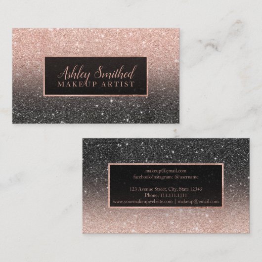 Typografie roos goudglitter zwart ombre make keup visitekaartje (Voorkant / Achterkant)
