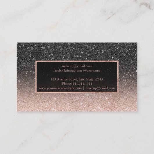 Typografie roos goudglitter zwart ombre make keup visitekaartje (Achterkant)