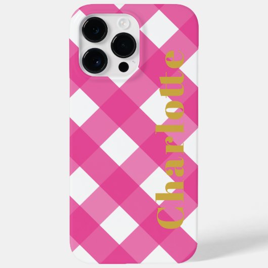 Typografie Roze Gingham iPhone Case met Naam (Achterkant)