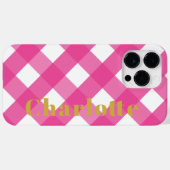 Typografie Roze Gingham iPhone Case met Naam (Achterkant (horizontaal))