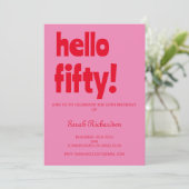 Typografie Roze Rood Modern 50ste verjaardag Kaart (Staand voorkant)