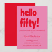Typografie Roze Rood Modern 50ste verjaardag Kaart (Voorkant / Achterkant)