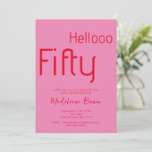Typografie Roze Rood Modern 50ste verjaardag Kaart (Staand voorkant)