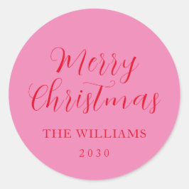 Typografie Roze Rood Vrolijk Kerstfeest Ronde Sticker