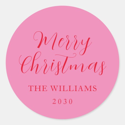 Typografie Roze Rood Vrolijk Kerstfeest Ronde Sticker (Voorkant)