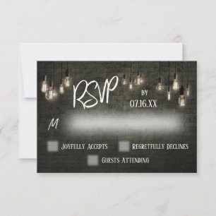 Typografie RSVP, industriële stenen, edisonlichten RSVP Kaartje
