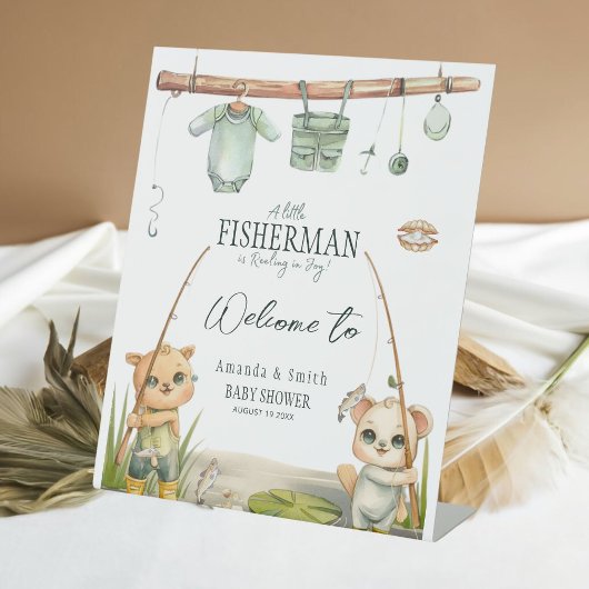 Typografie Rustic Fisherman Baby shower Reclamebord Met Voetstuk