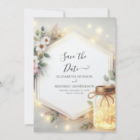 Typografie Rustic Mason Jar Wedding Save The Date (Voorkant)