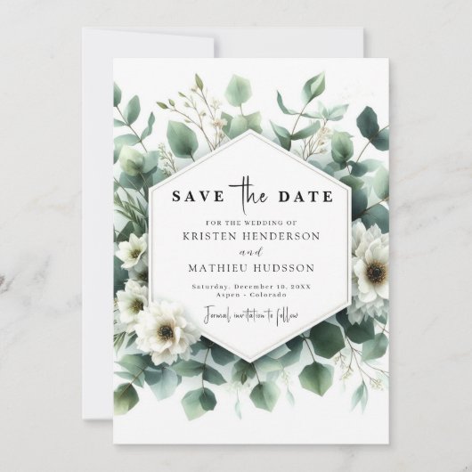 Typografie Rustieke Eucalyptus Digitale bruiloft Save The Date (Voorkant)