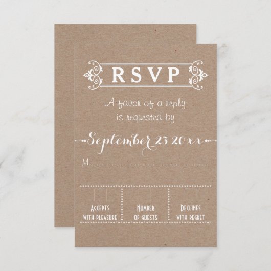  typografie rustieke Kraft papier bruiloft RSVP (Voorkant / Achterkant)