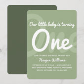 Typografie Sage One Baby 1st Birthday Invitation Kaart (Voorkant / Achterkant)