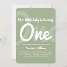 Typografie Sage One Baby 1st Birthday Invitation