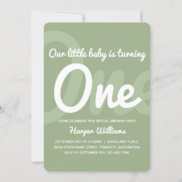 Typografie Sage One Baby 1st Birthday Invitation Kaart