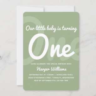 Typografie Sage One Baby 1st Birthday Invitation Kaart
